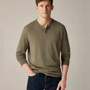J. Crew Men’s LARGE Cotton Henley T Long Sleeve Green